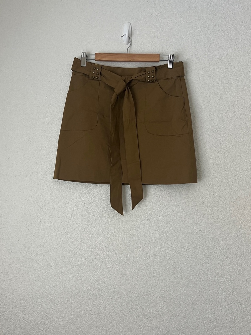 Milly of New York Bergdorf Goodman Brown Tie Belt Mini Skirt Studded 6